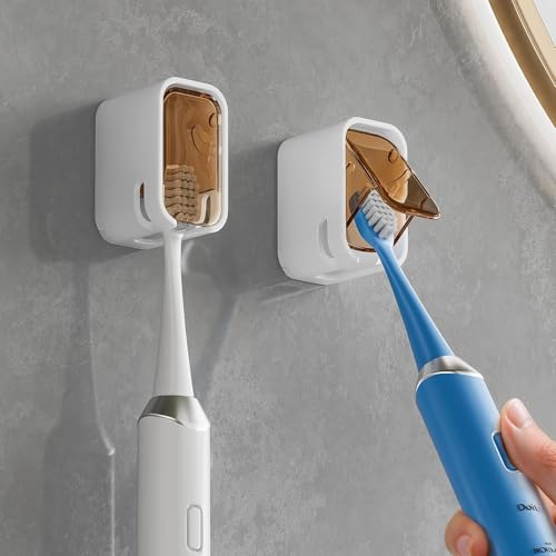 HASTHIP® 2PCS Toothbrush Holder Wall Mounted with Cover HASTHIP® 2PCS Toothbrush Holder Wall Mounted with Cover